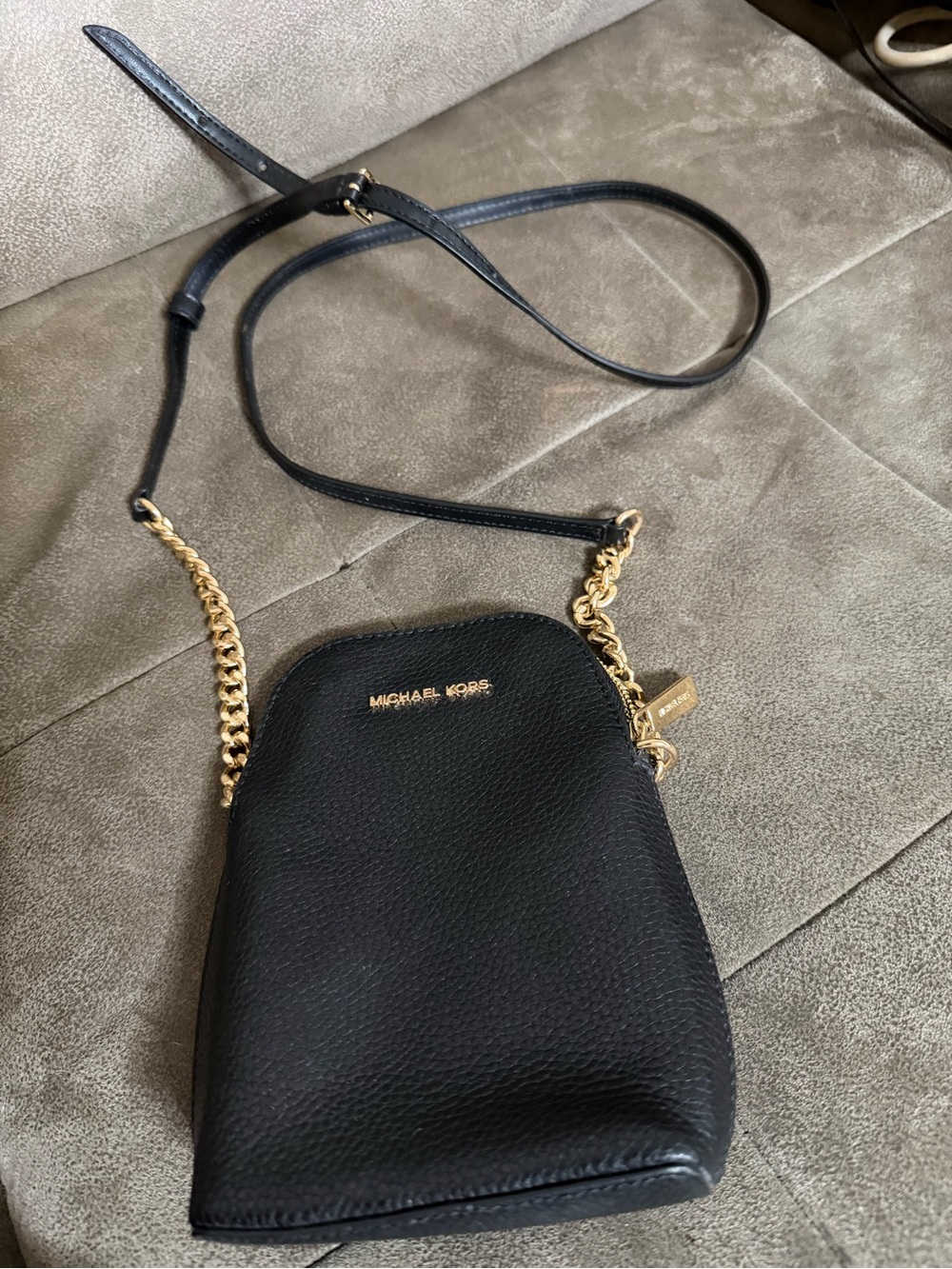 Michael Kors Black Pebbled Leather Crossbody with Gold Chain Strap